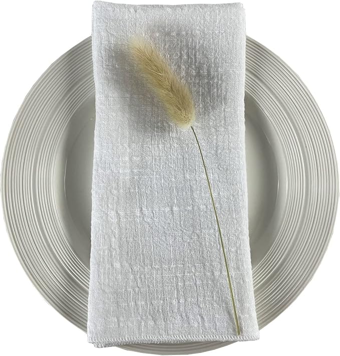EHLDekol Gauze Cloth Napkins 6 Pack 16x16 Inches 100% Natural Soft Cotton Weddings Decorative Parties Family Everyday Use Bulk Linen Dinner Napkins (White, 6 Pack)