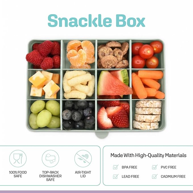 melii Snackle Box – 12-Compartment Divided Snack Container, BPA-Free Food Storage, Removable Dividers, Perfect for Kids Snacks, Arts & Crafts, Beads, and Kitchen Organization (Sage)