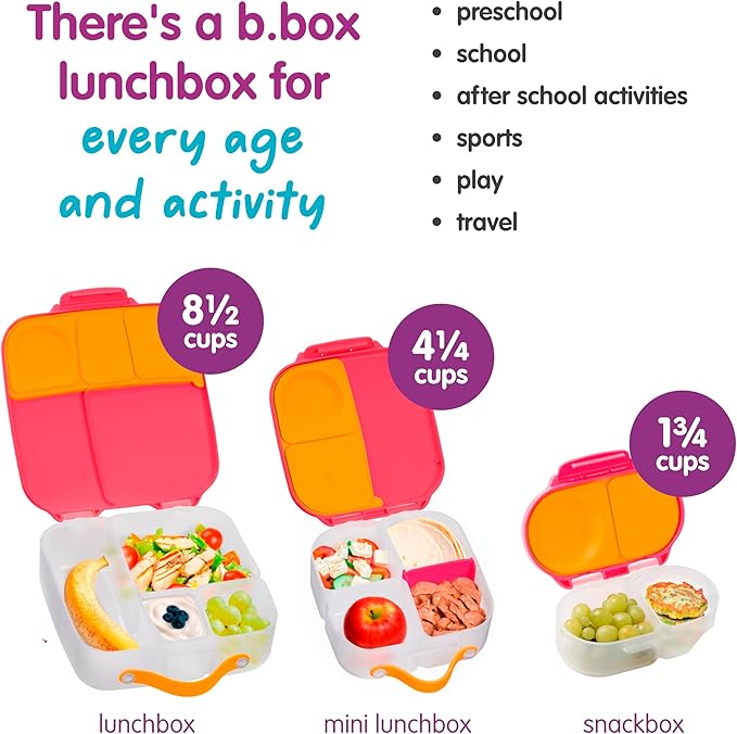 b.box Snack Box - Leakproof Mini Bento Box for Kids & Toddlers, 2 Compartment Snack Containers for Kids, Lunch Containers, Dishwasher Safe, BPA Free, PFAS Free, Ages 4m+, 1 3/4 Cup - Strawberry Shake