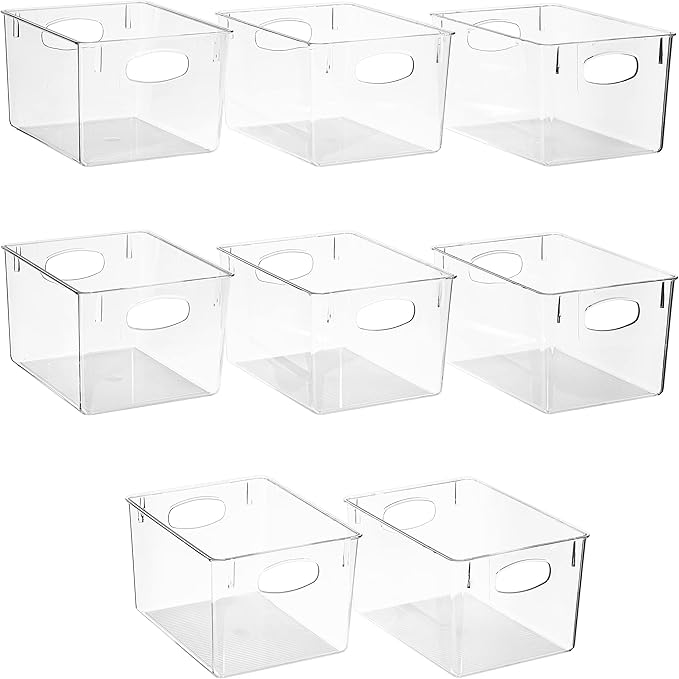 Sorbus Large Clear Plastic Storage Bins for Shelves, Clothes, with Handle - Clear Storage Bins, Drawer, Shelf, Closet, Pantry, Fridge, Freezer Organizer Bins, Closet Organizers and Storage (8 pack)