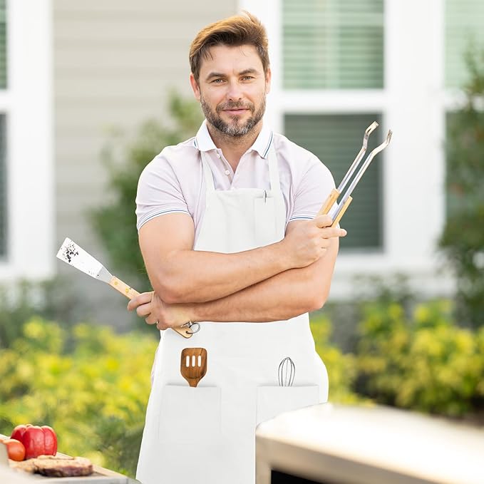 Avalon Kitchen Aprons for Men - 100% Polyester Chef Apron Women with Extra Long Ties - Cooking Aprons for Women & Mens Apron