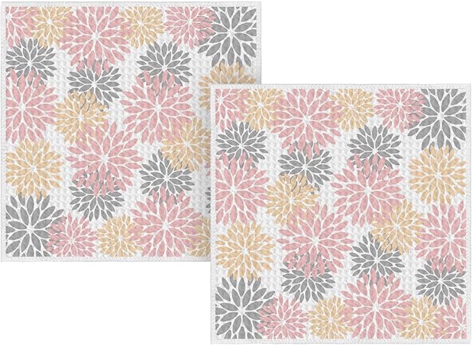 Artoid Mode Pink Dahlia Floral Kitchen Dish Cloths, 12x12 Inch Quick Dry Microfiber Dishcloths for Kitchen Premium Dish Rags Set of 2