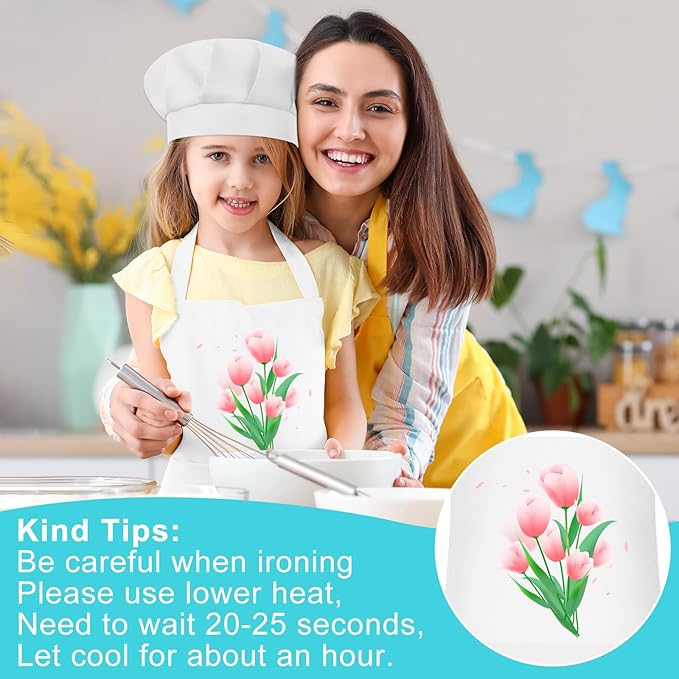 Kids Apron and Chef Hat Set Children Apron Adjustable with 2 Pockets Children Chef Painting for Cooking Baking