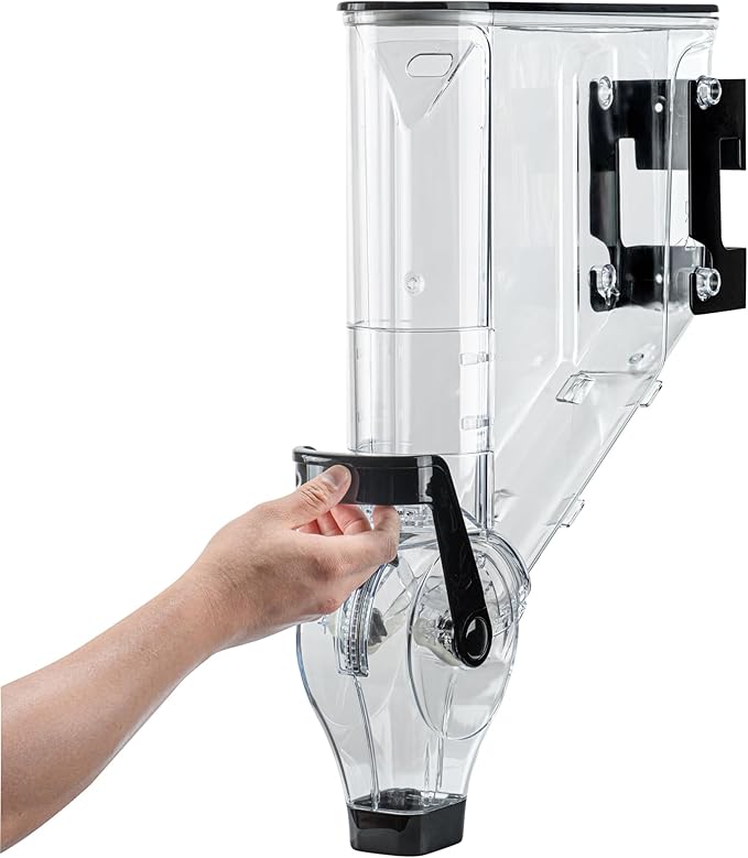 Restaurantware Cereal Dispenser 2 gal Plastic Wall-Mounted Gravity Bin Candy Dispenser Self-Serve Black Dry Food with Wall Mount Brackets for Breakfast Buffet or Hotel Use