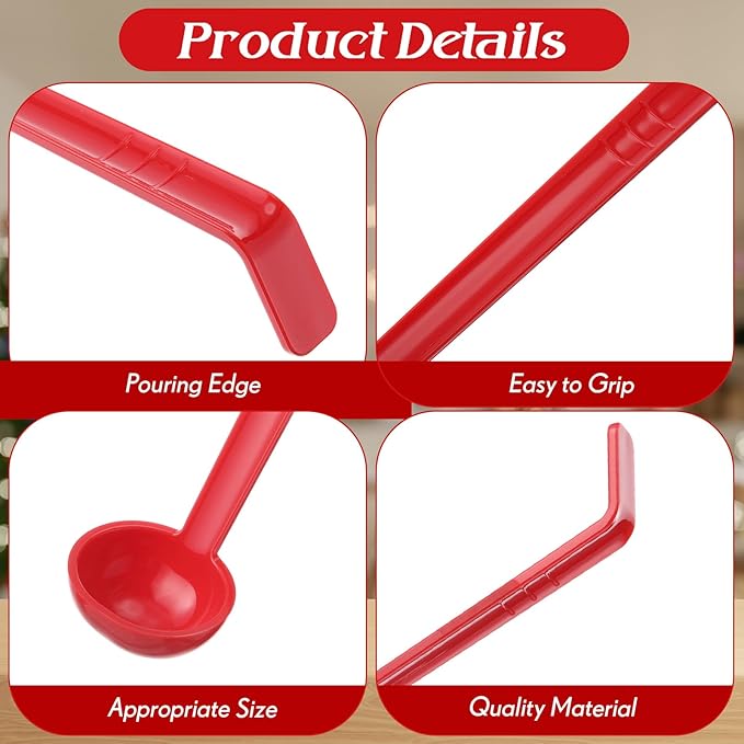 Tioncy 10 Pcs 1 oz Small Ladle 7.1 Inches Mini Ladle for Serving Sauce, Soup, Dressing, Punch Bowl, Gravy, Cocktail, Fruit Juices Reusable Plastic Long Handle Spoon for Party Banquets Catering (Red)