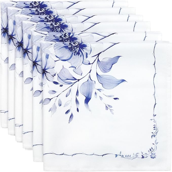 Spring Summer Watercolor Flower Napkins, 18×18 Inch Dinner Cloth Napkins Set of 6, Washable Cotton Soft Absorbent Square Table Top Decoration for Dining Kitchen Party Wedding