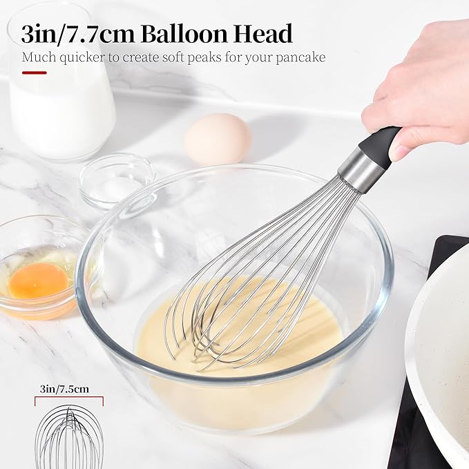 12inch Kitchen Wire Whisk, 18/10 Stainless Steel Metal Balloon Wisk （Large, Black）