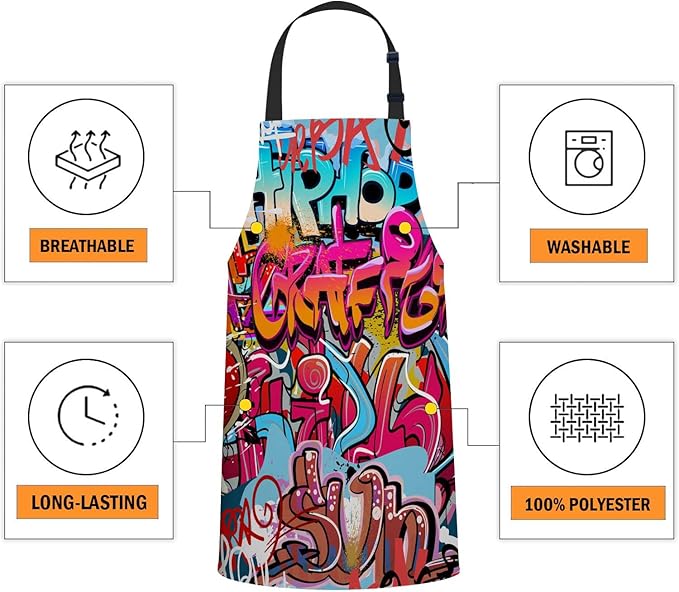 oFloral Graffiti Wall Urban Hip Hop Apron Chefs Apron, Cooking and Baking Apron for Men and Women, Kitchen Aprons, Butchers Apron, BBQ & Catering Bibs, 27 X 31 Inch