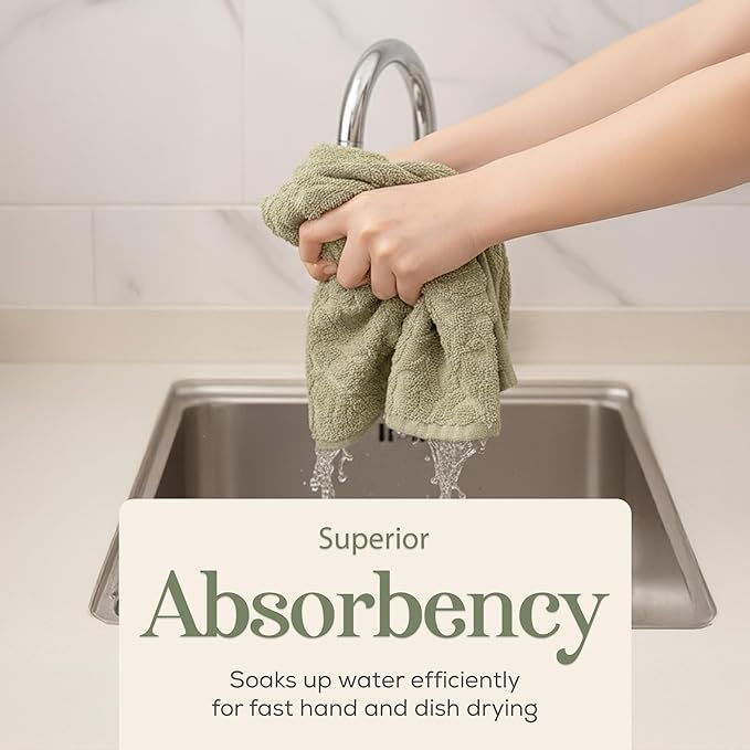 MosJos 4 Pack Hand Towels, Cotton Sage Green and White Floral Kitchen Towel, Soft and Absorbent Hand Drying Towels 18 x 28