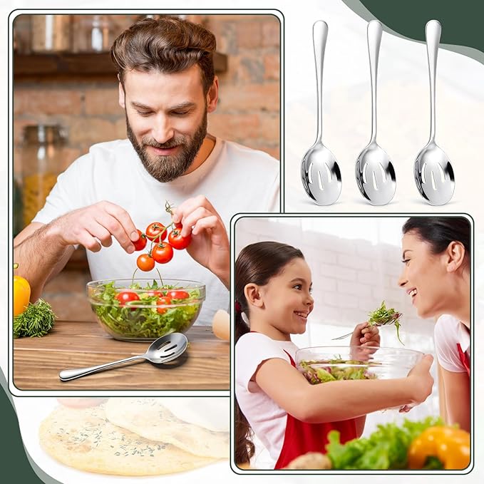 Layhit 42 Pcs Large Slotted Spoons Stainless Steel Bulk for Buffet Highly Polished 8 Inches Metal Utensils Solid Dishwasher Safe Serving Spoons for Catering Salads Pasta Soup Home Party