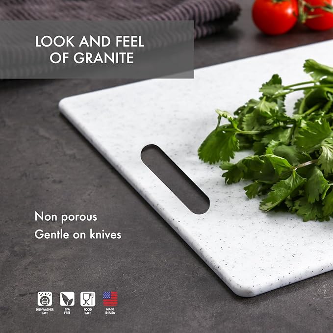 Dexas Superboard Cutting Board with Handle 8.5 x 11 inch Blue Granite, Compact Kitchen Prep Board, Dishwasher Safe, Non-Porous Poly Surface, Made in USA