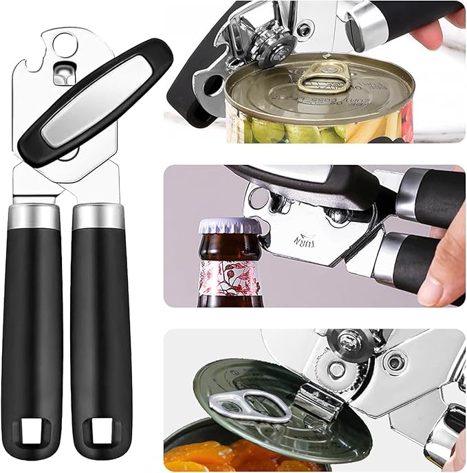 2Pcs Can Opener with Magnet Crank Can Openers Manual,Heavy Duty Commercial Can Opener with Rubber-coated Long Handles