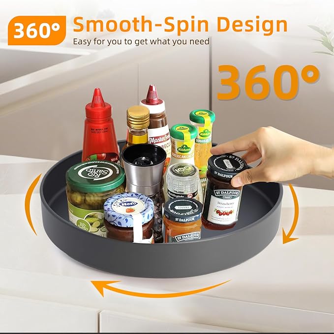 Metal Lazy Susan Organizer, 12 Inch Anti-Rust Turntable for Cabinet, Kitchen, Dining Table, Bathroom – Rotating Spice Rack, Spinner Storage, Round Carousel Organizer for Countertop Gunmetal