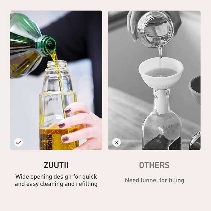 Zuutii Olive Oil Dispenser Bottle - Drip Free Spout for Kitchen, Glass, Gray