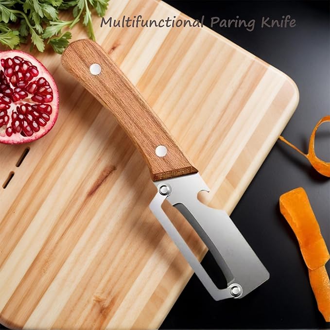 Zero Wooden Kitchen Tool, Multifunctional Vegetable Peeler, Stainless Steel Sharp Blades Carrot Potato Peeler with Wooden Handle and Bottle Opener Kitchen Tool (3Pcs)