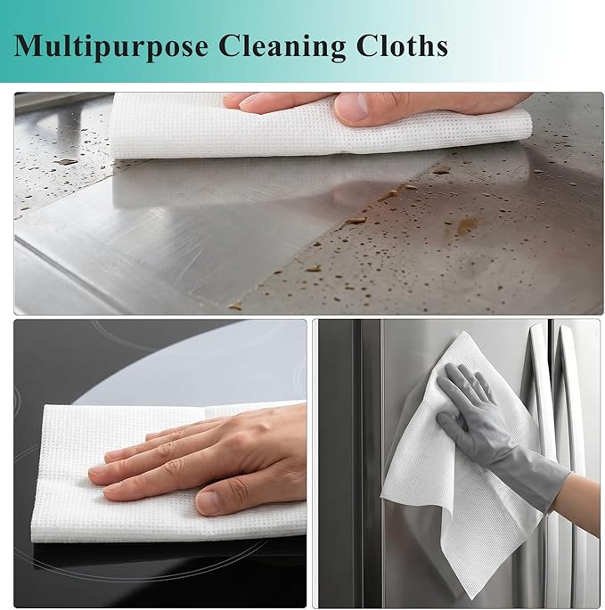 Disposable Dish Cloth and Cleaning Handi Wipes, 100ct, Multi-Use Rags for Kitchen, Bathroom and Windows, White