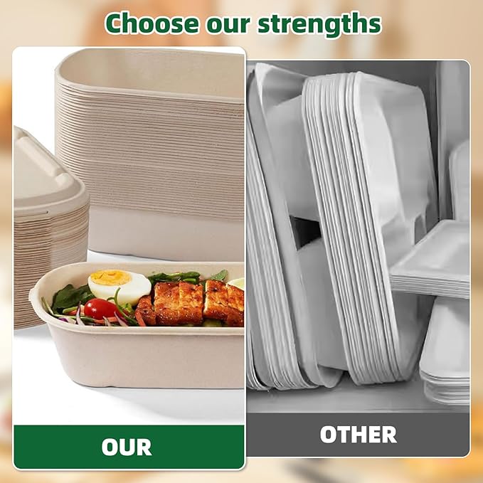 50Pcs 37 Oz meal prep containers - disposable meal prep food containers with lids, microwavable and freezable compostable, takeaway containers salad for food bowls and bento boxes (37 oz/1100 ml)