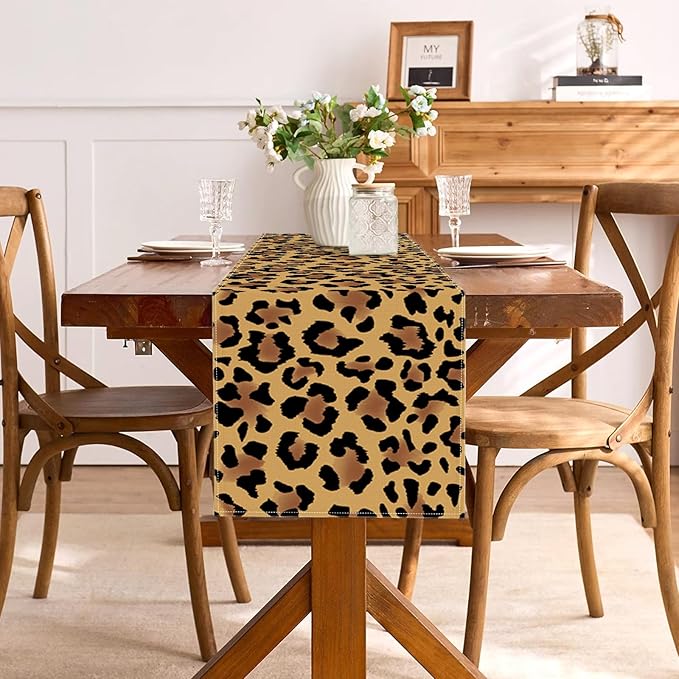 Leopard Print Party Decorations Cheetah Table Runner Jungle Animal Theme Birthday Decor Dining Room Home Kitchen Island Decor (13" x 90")