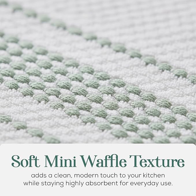 MosJos Kitchen Towels, Cotton Hand Towels White & Turquoise Mini Weaved Stitched Design 4 Pack Absorbent Hand Drying Cloths, 18 x 28 Kitchen Linens