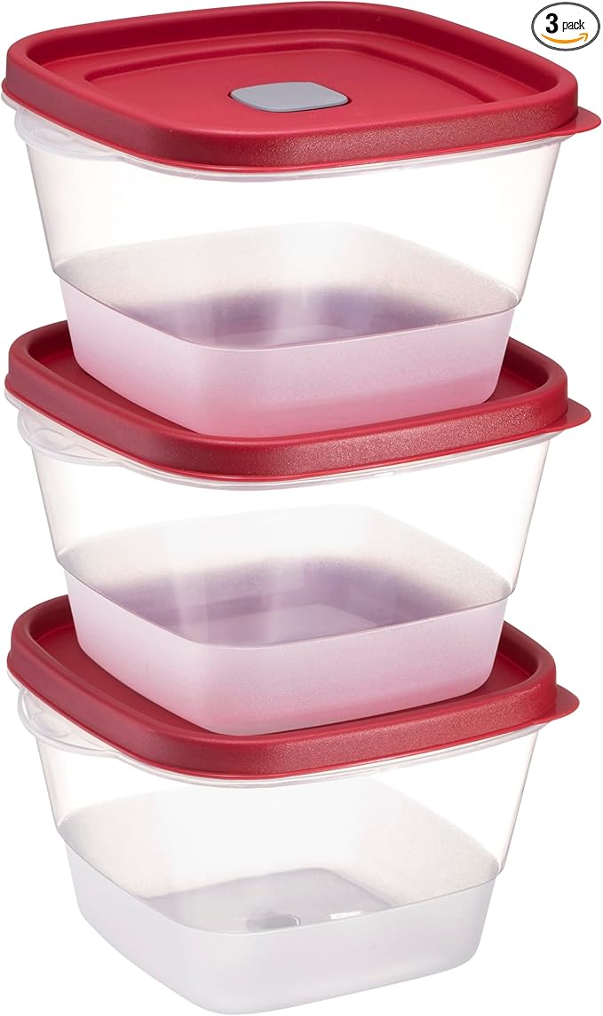 Tribello BPA-Free Plastic Food Storage Set, Red Vented Lids - Microwave, Dishwasher Safe: Perfect for Meal Prep, Leftovers, and Kitchen Organization (3 x 7-Cup)