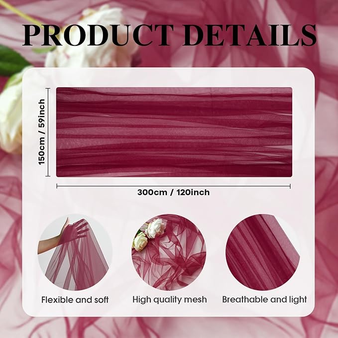 Artoid Mode Burgundy Gauze Table Runner 120 Inch 10FT, Seasonal Sheer Kitchen Dining Holiday Wedding Birthday Baby Shower Table Decor for Home Party