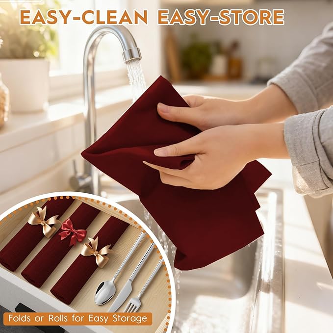 Placemats Set of 6 Linen Type Fabric Cloth Placemats, 18x12 Inch Double Layered Thick Wrinkle Free Heat Resistant Table Place, for Dining, Kitchen, Party (45 * 30cm, Burgundy)