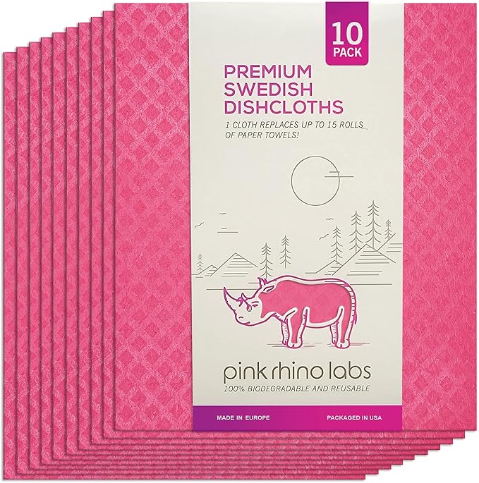 Swedish Dishcloths – Eco-Friendly Reusable Kitchen Towels – 10 Pack Cleaning Cloths for Dishes, Counters & Surfaces – Super Absorbent, Compostable, Zero-Waste Alternative
