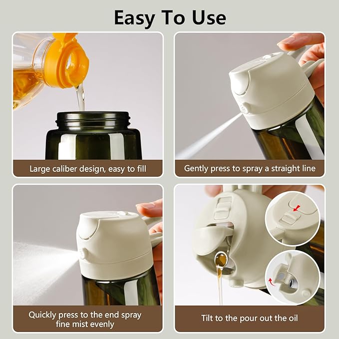 SWEET VIEW Olive Oil Dispenser and Oil Sprayer – 16oz/470ml Glass Light-Proof Oil Pourer for Kitchen, Air Fryer, Cooking, Salad, and BBQ