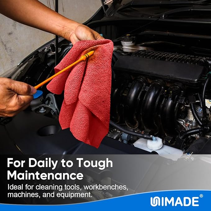 UNIMADE Microfiber Cleaning Cloth, 20 Pack Reusable Microfiber Towels for Cars Lint Free Cleaning Shop Towel Rags for Home Kitchen Automotive Bar Mechanic Restaurant Garage, 11.5"x 11.5", Red