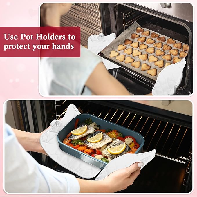 Hoolerry 10 Pieces Pot Holders with Pocket Sublimation 7x9'' Cotton Oven Pot Holders Bulk with Hanging Loops Pads for Kitchen Cook Baking (White)