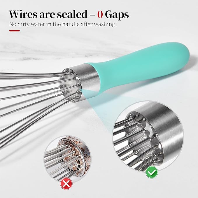 Small Whisk: Stainless Steel 9in Wire Balloon Wisk Kitchen Egg Whisker Heavy Duty Hand Mixer for Cooking Baking Whipping Blending Mixing Stirring Sauce, Flour, chocolate (Aqua Sky)