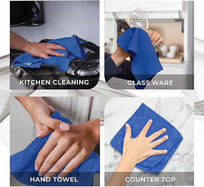 Avalon Towels Cotton Washcloths – (Pack of 36) Size 12x12 Inches, 100% Ring Spun Cotton, Soft & Absorbent Face Towels, Gym Towels, Hotel and Spa Quality, Reusable Fingertip Towels (Blue)