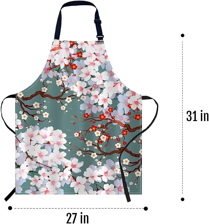 oFloral Cherry Blossoms Apron Unisex Adjustable Bib Apron Cooking Kitchen Chef Women Men Aprons for Home Kitchen, Restaurant,Coffee House,Shop,Garden