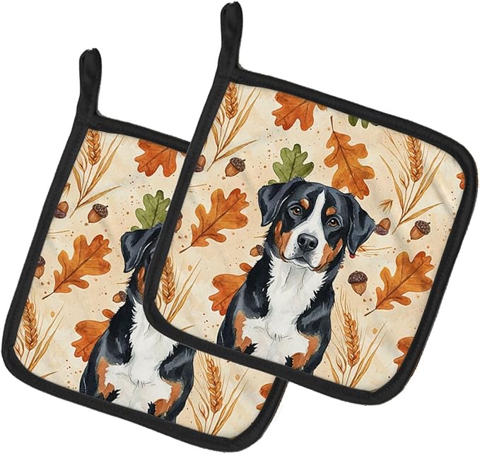 Caroline's Treasures Greater Swiss Mountain Dog Heirloom Fall Pair of Pot Holders Pair 7.5x7.5 Quilted Insulated Hot Pads Decorative Kitchen Gift Made in USA