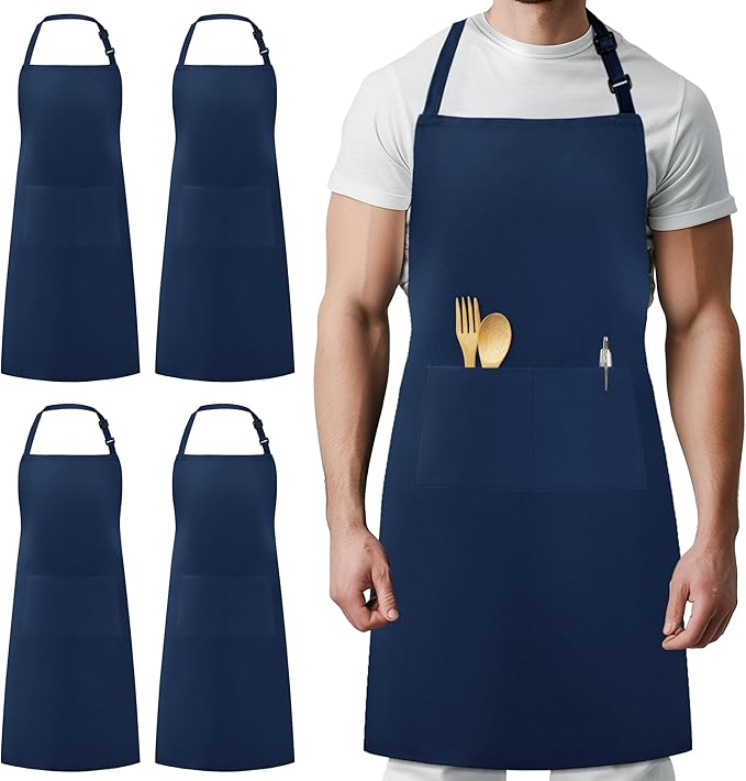 Syntus 4 Pack Adjustable Bib Apron with 2 Pockets Cooking Kitchen Aprons for Women Men Chef