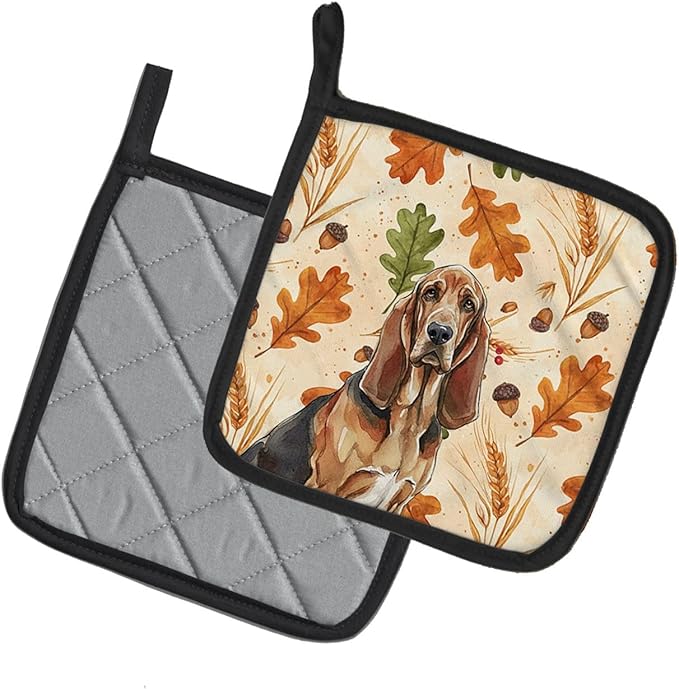 Caroline's Treasures Liver and Tan Bloodhound Heirloom Fall Pair of Pot Holders Pair 7.5x7.5 Quilted Insulated Hot Pads Decorative Kitchen Gift Made in USA