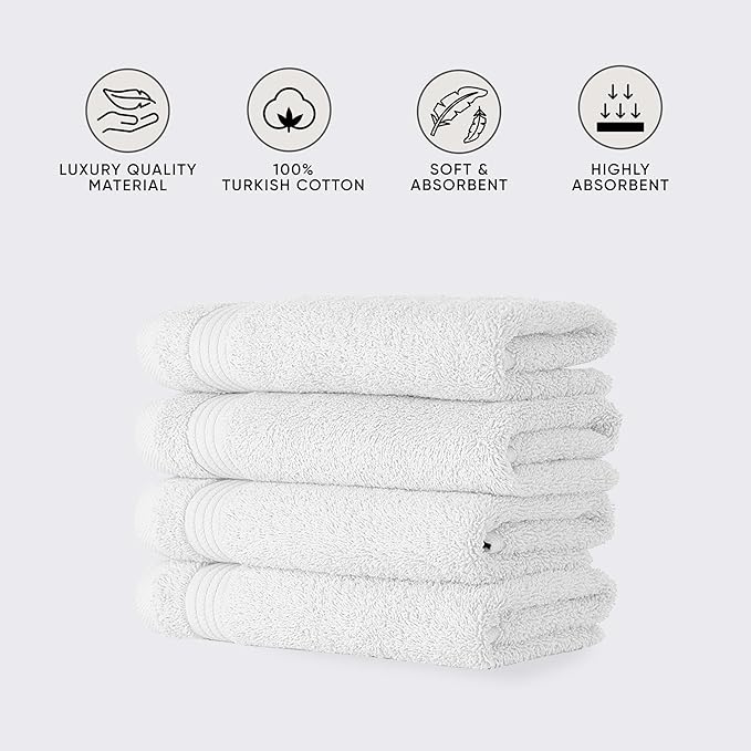 Classic Turkish Towels CTT - Premium 4 Piece Bath Towel Set, Made with 100% Turkish Cotton, Quick Drying, Highly Absorbent & Comfy Towels for Spa & Hotel | 30"x54" (White)