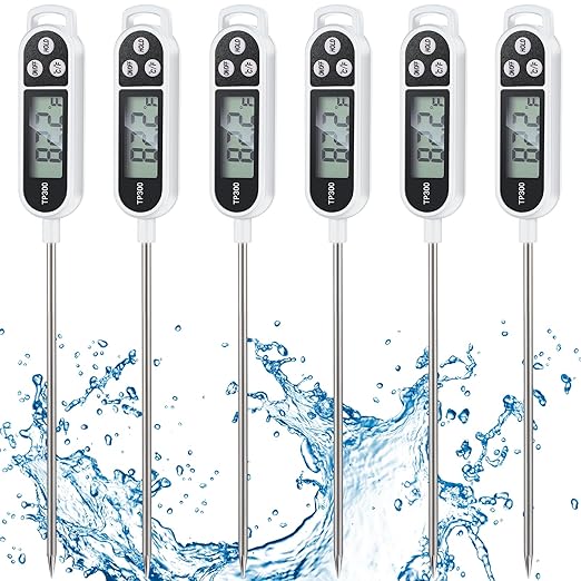Copkim 6 Pcs Instant Read Meat Thermometer with Long Probe 9.65 Inch Kitchen Cooking Food Candy Waterproof Digital Thermometer for BBQ Water Milk Yogurt Liquid Cooking(White)