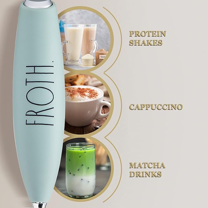 Rae Dunn Milk Frother- Handheld Electric Drink Mixer, Handheld Electric Milk Frother, Coffee Frother, Hand Blender, Frappe Maker, Handheld Latte Maker Milk Foamer (Sage)