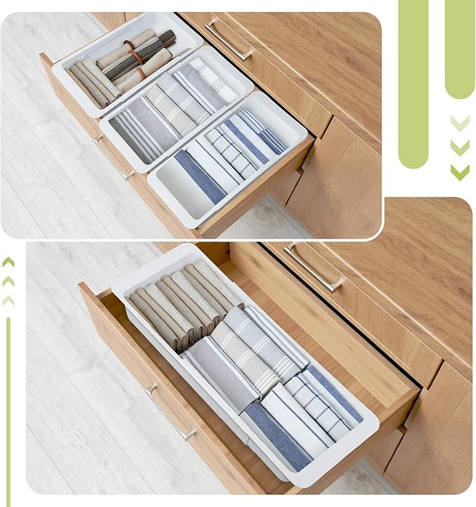 Booson 2 PCS Deep Drawer Organizer Bin Adjustable Sliding Drawer Organizers Expandable Kitchen Organizer Trays for Home Office Makeup Storage Tools