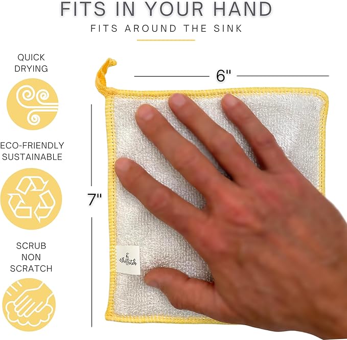 Whiffkitch® Scrubby Cloth – 6-Pack, Dishcloths, Dishrags for Kitchen and Household Cleaning 6x7, 2-Sided, Non-Scratch, Bamboo-Rayon, Scrub Mesh, Quick Dry, Washable, Reusable