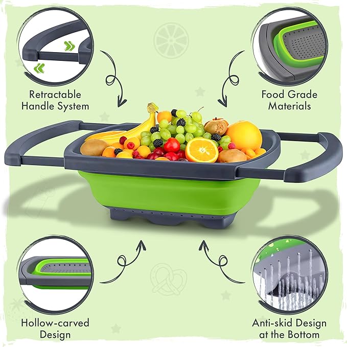 Silicone Collapsible Colander Sink Colander Collapsible Camping Versatile Collapsible Strainer Sink strainer basket over Sink Strainer