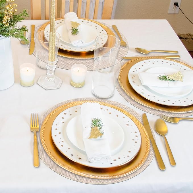 Niviy Beige Round Placemats Set of 4, 15 Inch Washable Easy to Clean Heat-Resistant Anti-Skid Beige Placemats for Holiday Party Kitchen Dining Room Decoration