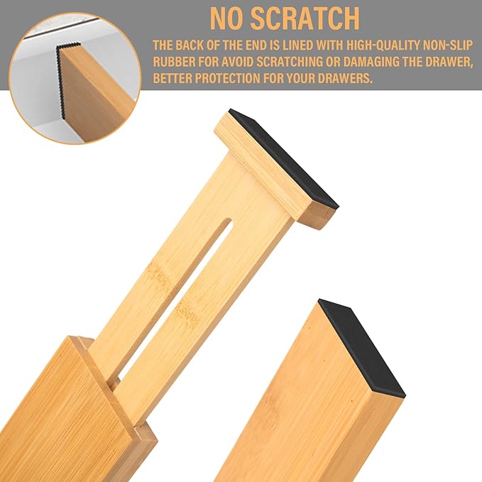 Bamboo Drawer Dividers,Kitchen Drawer Dividers Adjustable,Expandable Drawer Dividers Organizer for Kitchen large Utensils, Dressers Bathroom,Clothes,Office,Drawer Organization Separators(17.7-22 in)