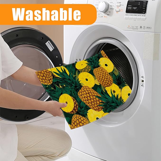 Pineapple Hawaiian Tropical Placemats Set of 6,12 x 18 Inch Table Mats Washable Heat Resistant Linen Fabric Rectangle Place Mat for Party Home Kitchen Dining