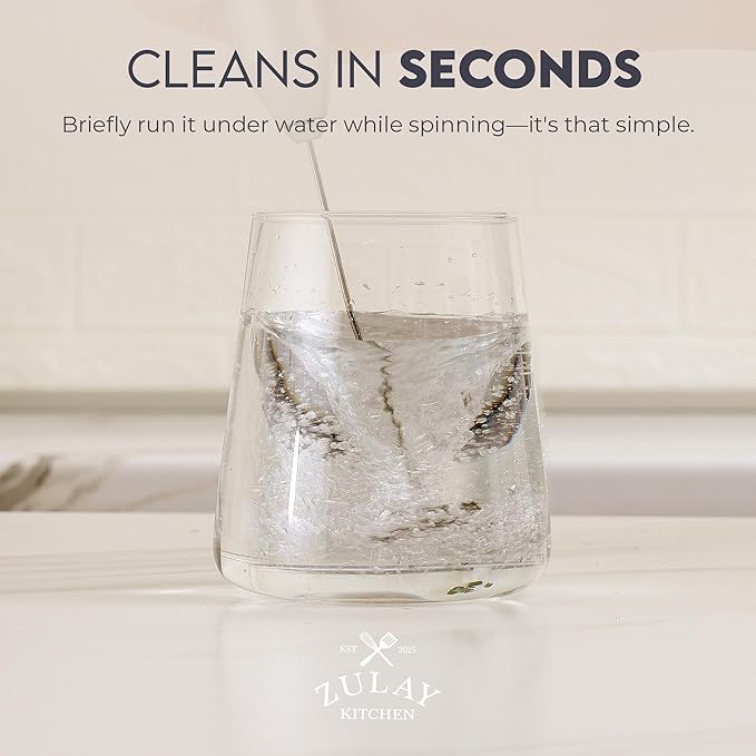 Zulay Kitchen Milk Frother Handheld Battery Operated – Electric Drink Mixer for Coffee, Lattes, Cappuccinos, Matcha & Hot Chocolate – Portable Foam Maker & Coffee Bar Accessory - Blue Gold