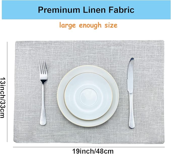 Weabetfu Cloth Placemats Set of 6 Heat Resistant Dining Table Placemmats Cotton Linen Machine Washable Kitchen Table Mats Wrinkle Free Thick Fabric Place Mats,Easy to Clean,13" x 19" Beige