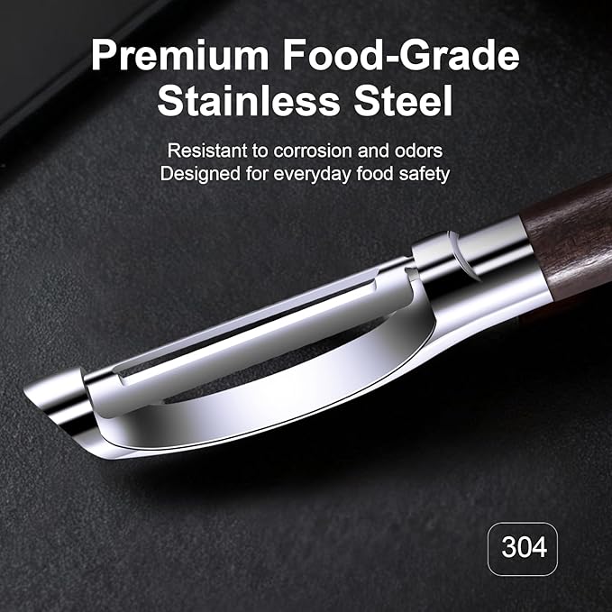 Premium Vegetable Peeler, Stainless Steel Potato Peeler with Ergonomic Wood Handle, Sharp Veggie Peeler for Potatoes, Carrots, Fruits & Cabbage, Professional Peeler for Kitchen (Y+I Set)
