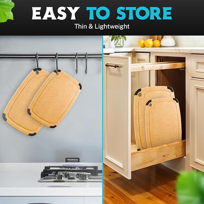 Dishwasher Safe Cutting Boards for Kitchen - Set of 2 Large Composite Wood Cutting Boards with Juice Groove, Non-Slip Feet & Lightweight Eco-Friendly Design 14.5" x 11" and 11.7" x 9.3"