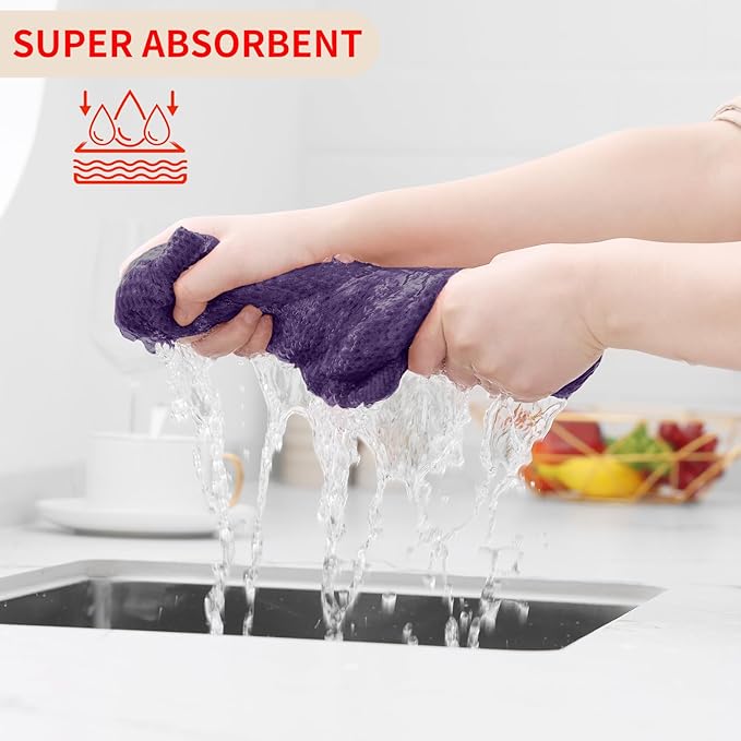 Kitinjoy 100% Cotton Waffle Weave Kitchen Hand Towels (13 X 28 Inches, Eggplant), 4-Pack Super Soft and Absorbent Dish Towel for Drying Dishes